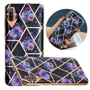For Samsung Galaxy A70 Flat Plating Splicing Gilding Protective Case(Black Background Flower Matching Color)