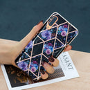 For Samsung Galaxy A70 Flat Plating Splicing Gilding Protective Case(Black Background Flower Matching Color)