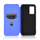 For Oukitel C21 Carbon Fiber Texture Horizontal Flip TPU + PC + PU Leather Case with Card Slot(Blue)