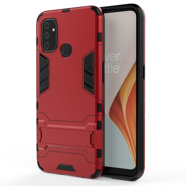 For OnePlus Nord N100 Shockproof PC + TPU Protective Case with Hidden Holder(Red)