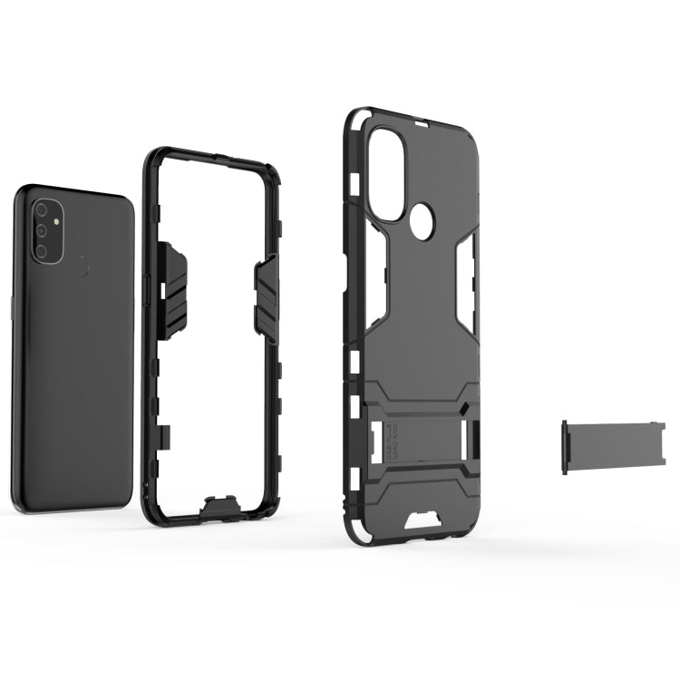 For OnePlus Nord N100 Shockproof PC + TPU Protective Case with Hidden Holder(Navy Blue)
