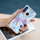 For Huawei P30 Lite Flat Plating Splicing Gilding Protective Case(Purple White Marble Color Matching)