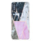 For Huawei P30 Lite Flat Plating Splicing Gilding Protective Case(Grey Pink White Marble Color Matching)