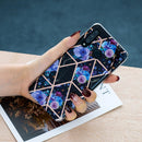 For Huawei P30 Lite Flat Plating Splicing Gilding Protective Case(Black Background Flower Matching Color)