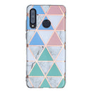 For Huawei P30 Lite Flat Plating Splicing Gilding Protective Case(Blue White Green Pink Color Matching)