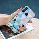 For Huawei P30 Lite Flat Plating Splicing Gilding Protective Case(Blue White Green Pink Color Matching)
