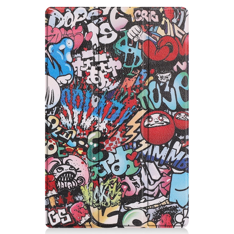 For Lenovo Tab P11 (TB-J606F) Custer Painted Pattern Horizontal Flip Smart Flat PU Leather Case with Sleep / Wake-up Function & 3-Fold Holder(Graffiti)