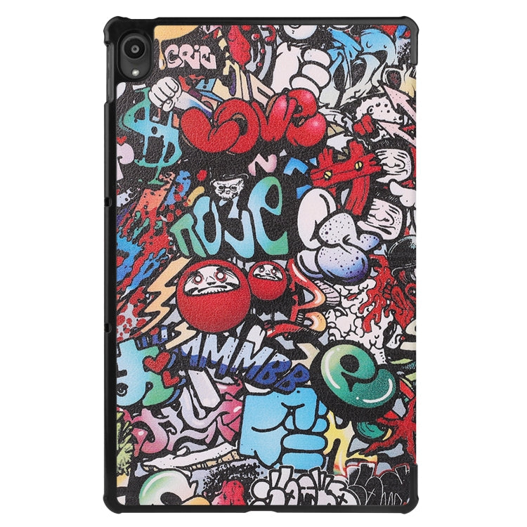 For Lenovo Tab P11 (TB-J606F) Custer Painted Pattern Horizontal Flip Smart Flat PU Leather Case with Sleep / Wake-up Function & 3-Fold Holder(Graffiti)