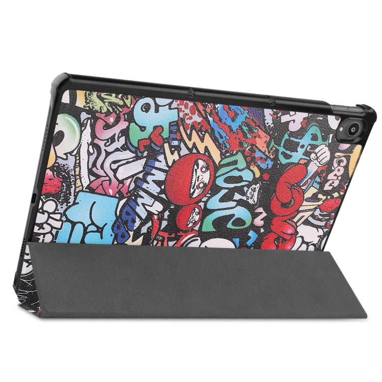 For Lenovo Tab P11 (TB-J606F) Custer Painted Pattern Horizontal Flip Smart Flat PU Leather Case with Sleep / Wake-up Function & 3-Fold Holder(Graffiti)