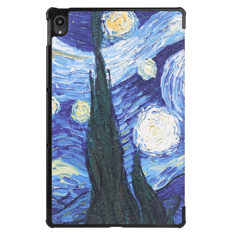 For Lenovo Tab P11 (TB-J606F) Custer Painted Pattern Horizontal Flip Smart Flat PU Leather Case with Sleep / Wake-up Function & 3-Fold Holder(Starry Sky)