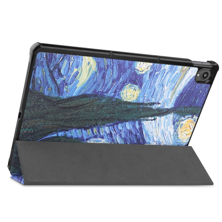 For Lenovo Tab P11 (TB-J606F) Custer Painted Pattern Horizontal Flip Smart Flat PU Leather Case with Sleep / Wake-up Function & 3-Fold Holder(Starry Sky)