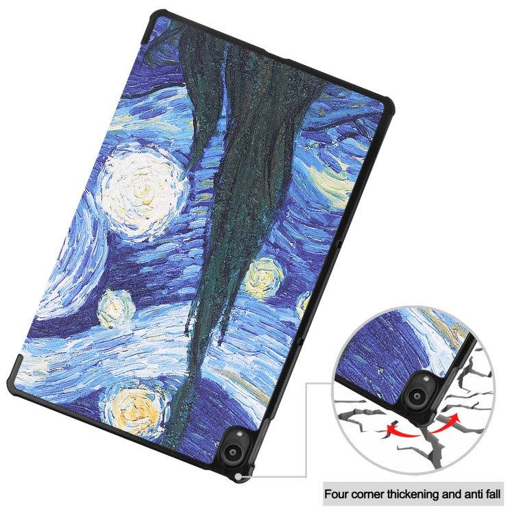 For Lenovo Tab P11 (TB-J606F) Custer Painted Pattern Horizontal Flip Smart Flat PU Leather Case with Sleep / Wake-up Function & 3-Fold Holder(Starry Sky)