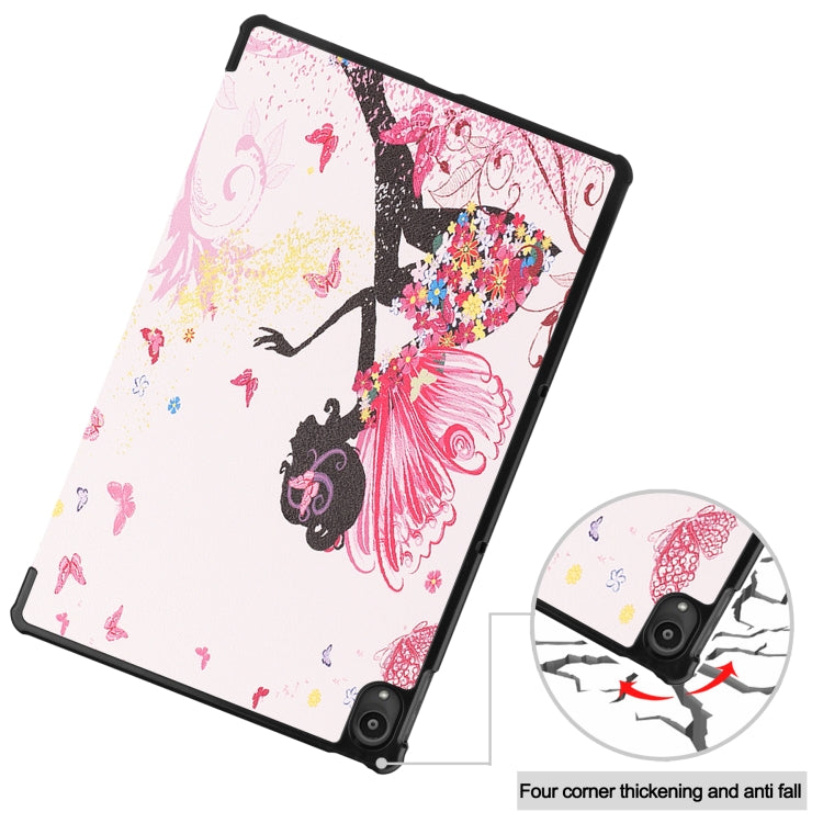 For Lenovo Tab P11 (TB-J606F) Custer Painted Pattern Horizontal Flip Smart Flat PU Leather Case with Sleep / Wake-up Function & 3-Fold Holder(Elf Girl)