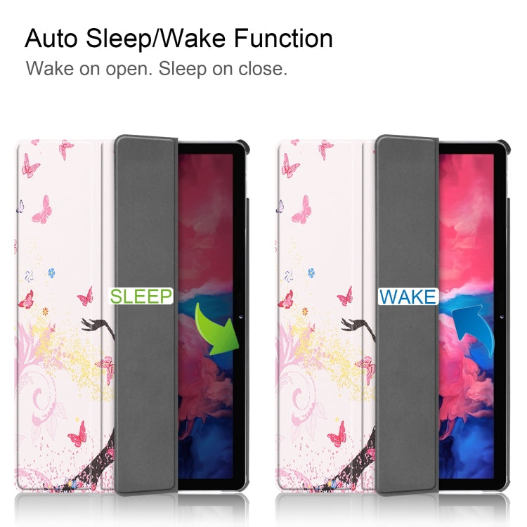 For Lenovo Tab P11 (TB-J606F) Custer Painted Pattern Horizontal Flip Smart Flat PU Leather Case with Sleep / Wake-up Function & 3-Fold Holder(Elf Girl)