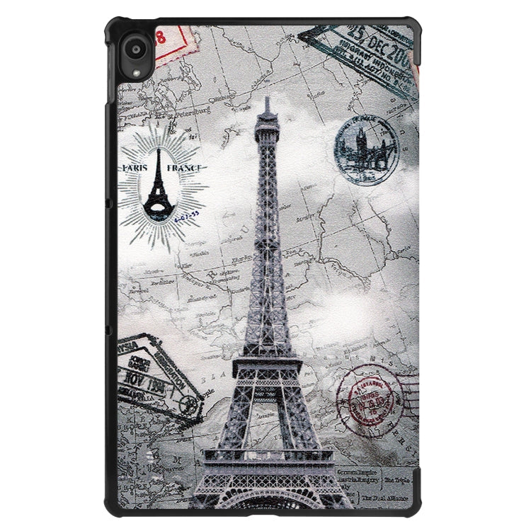 For Lenovo Tab P11 (TB-J606F) Custer Painted Pattern Horizontal Flip Smart Flat PU Leather Case with Sleep / Wake-up Function & 3-Fold Holder(Retro Tower)