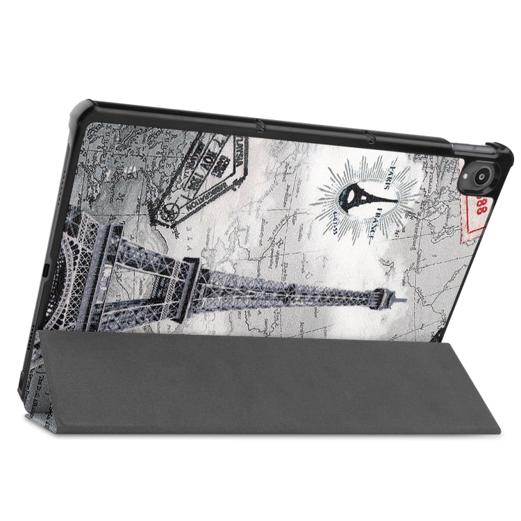 For Lenovo Tab P11 (TB-J606F) Custer Painted Pattern Horizontal Flip Smart Flat PU Leather Case with Sleep / Wake-up Function & 3-Fold Holder(Retro Tower)