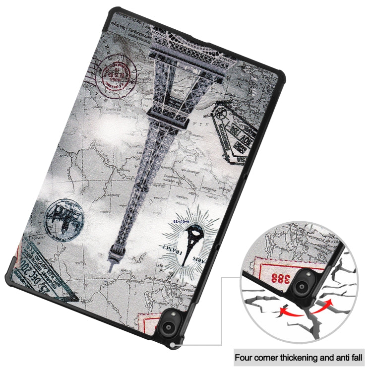 For Lenovo Tab P11 (TB-J606F) Custer Painted Pattern Horizontal Flip Smart Flat PU Leather Case with Sleep / Wake-up Function & 3-Fold Holder(Retro Tower)