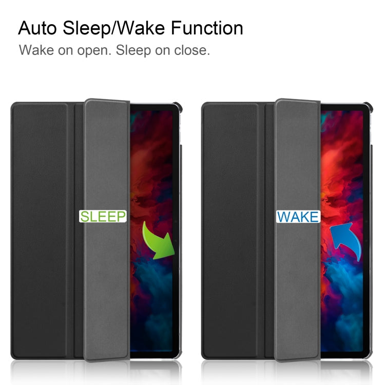 For Lenovo Tab P11 Pro (TB-XJ706F) Custer Texture Horizontal Flip Leather Case with Three-folding Holder & Sleep / Wake-up Function(Black)