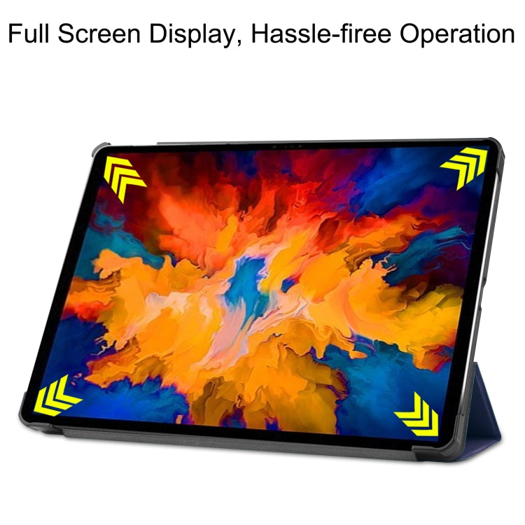 For Lenovo Tab P11 Pro (TB-XJ706F) Custer Texture Horizontal Flip Leather Case with Three-folding Holder & Sleep / Wake-up Function(Dark Blue)