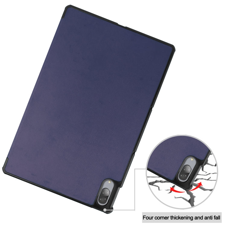 For Lenovo Tab P11 Pro (TB-XJ706F) Custer Texture Horizontal Flip Leather Case with Three-folding Holder & Sleep / Wake-up Function(Dark Blue)