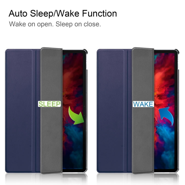 For Lenovo Tab P11 Pro (TB-XJ706F) Custer Texture Horizontal Flip Leather Case with Three-folding Holder & Sleep / Wake-up Function(Dark Blue)
