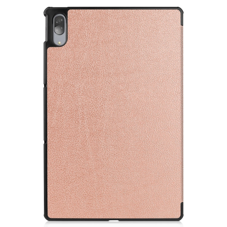 For Lenovo Tab P11 Pro (TB-XJ706F) Custer Texture Horizontal Flip Leather Case with Three-folding Holder & Sleep / Wake-up Function(Rose Gold)