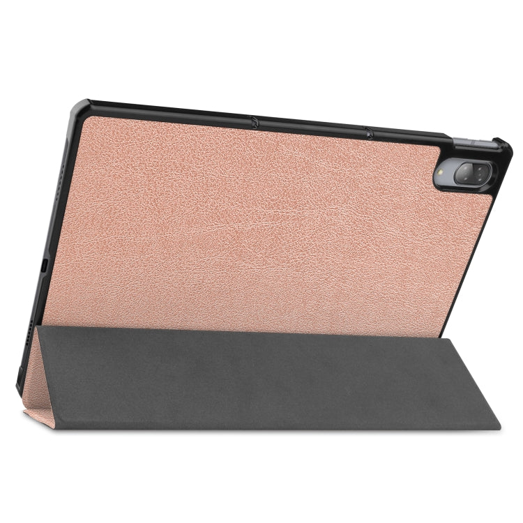 For Lenovo Tab P11 Pro (TB-XJ706F) Custer Texture Horizontal Flip Leather Case with Three-folding Holder & Sleep / Wake-up Function(Rose Gold)