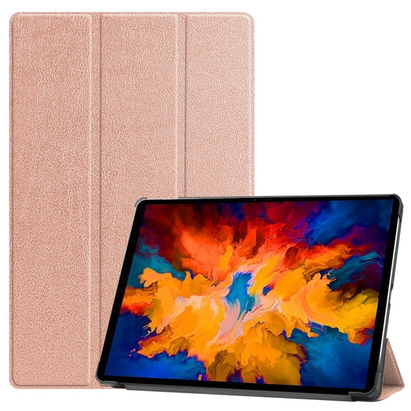 For Lenovo Tab P11 Pro (TB-XJ706F) Custer Texture Horizontal Flip Leather Case with Three-folding Holder & Sleep / Wake-up Function(Rose Gold)