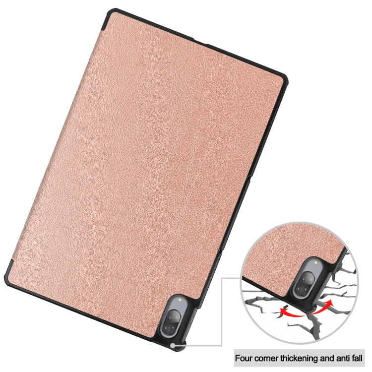 For Lenovo Tab P11 Pro (TB-XJ706F) Custer Texture Horizontal Flip Leather Case with Three-folding Holder & Sleep / Wake-up Function(Rose Gold)