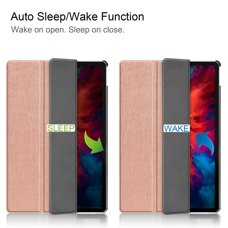 For Lenovo Tab P11 Pro (TB-XJ706F) Custer Texture Horizontal Flip Leather Case with Three-folding Holder & Sleep / Wake-up Function(Rose Gold)