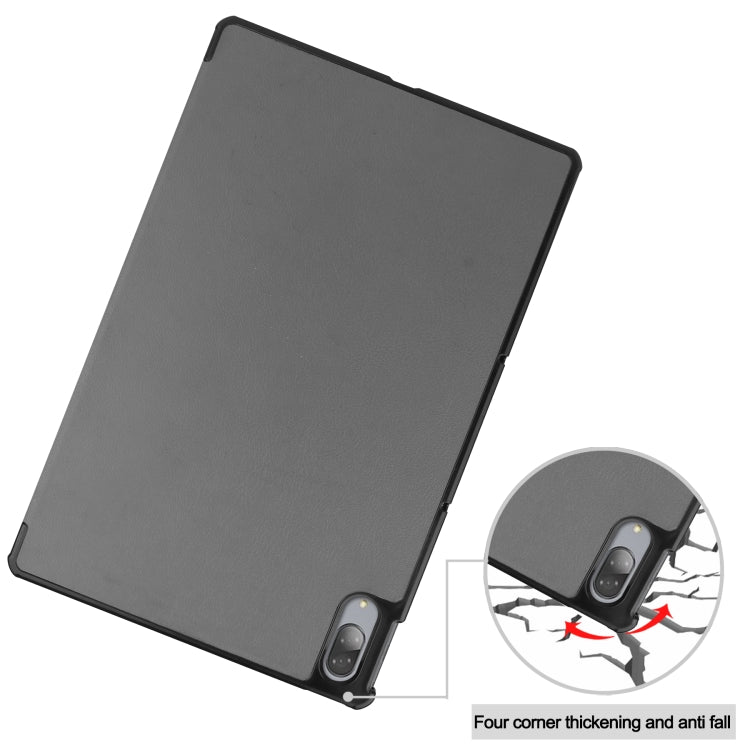 For Lenovo Tab P11 Pro (TB-XJ706F) Custer Texture Horizontal Flip Leather Case with Three-folding Holder & Sleep / Wake-up Function(Grey)