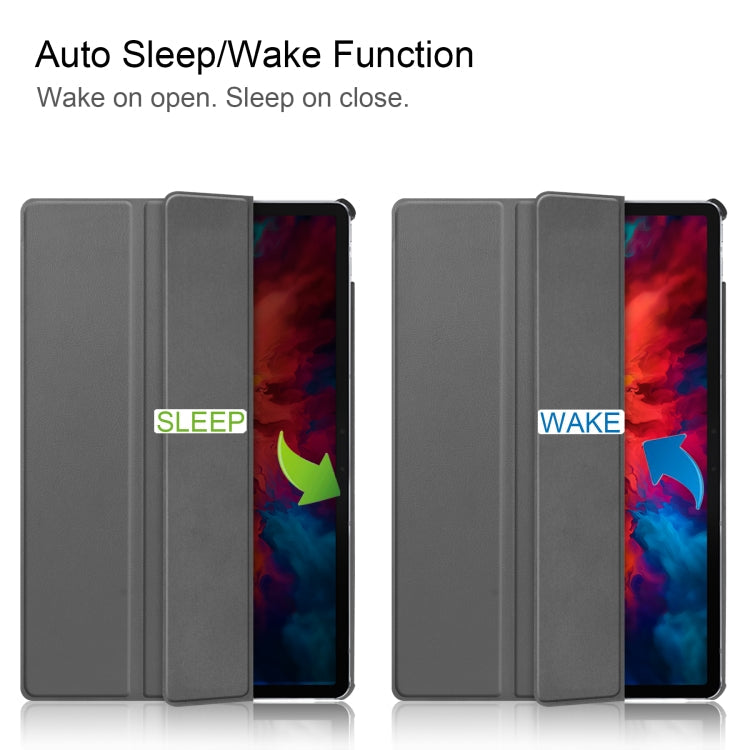 For Lenovo Tab P11 Pro (TB-XJ706F) Custer Texture Horizontal Flip Leather Case with Three-folding Holder & Sleep / Wake-up Function(Grey)