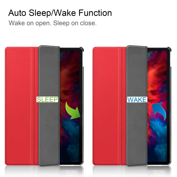 For Lenovo Tab P11 Pro (TB-XJ706F) Custer Texture Horizontal Flip Leather Case with Three-folding Holder & Sleep / Wake-up Function(Red)