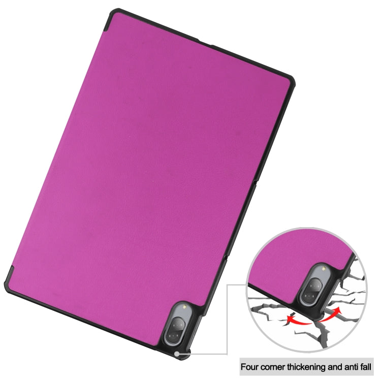 For Lenovo Tab P11 Pro (TB-XJ706F) Custer Texture Horizontal Flip Leather Case with Three-folding Holder & Sleep / Wake-up Function(Purple)
