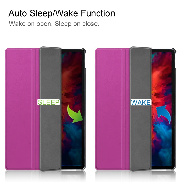 For Lenovo Tab P11 Pro (TB-XJ706F) Custer Texture Horizontal Flip Leather Case with Three-folding Holder & Sleep / Wake-up Function(Purple)