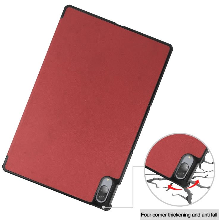 For Lenovo Tab P11 Pro (TB-XJ706F) Custer Texture Horizontal Flip Leather Case with Three-folding Holder & Sleep / Wake-up Function(Wine Red)