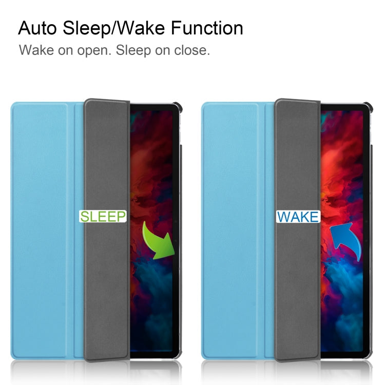 For Lenovo Tab P11 Pro (TB-XJ706F) Custer Texture Horizontal Flip Leather Case with Three-folding Holder & Sleep / Wake-up Function(Sky Blue)