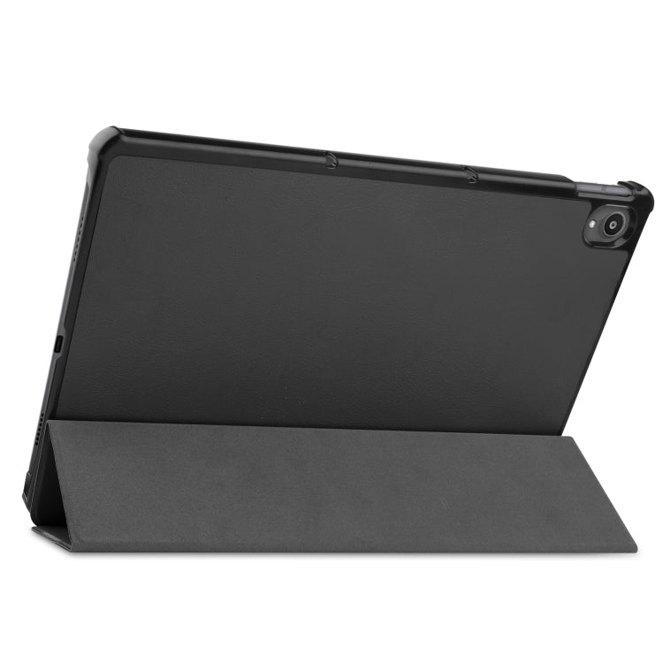 For Lenovo Tab P11 TB-J606F /Tab P11 5G Three-folding Custer Texture Smart Leather Tablet Case(Black)