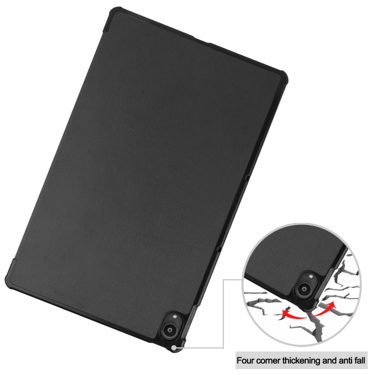 For Lenovo Tab P11 TB-J606F /Tab P11 5G Three-folding Custer Texture Smart Leather Tablet Case(Black)