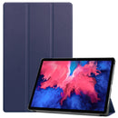 For Lenovo Tab P11 TB-J606F /Tab P11 5G Three-folding Custer Texture Smart Leather Tablet Case(Dark Blue)