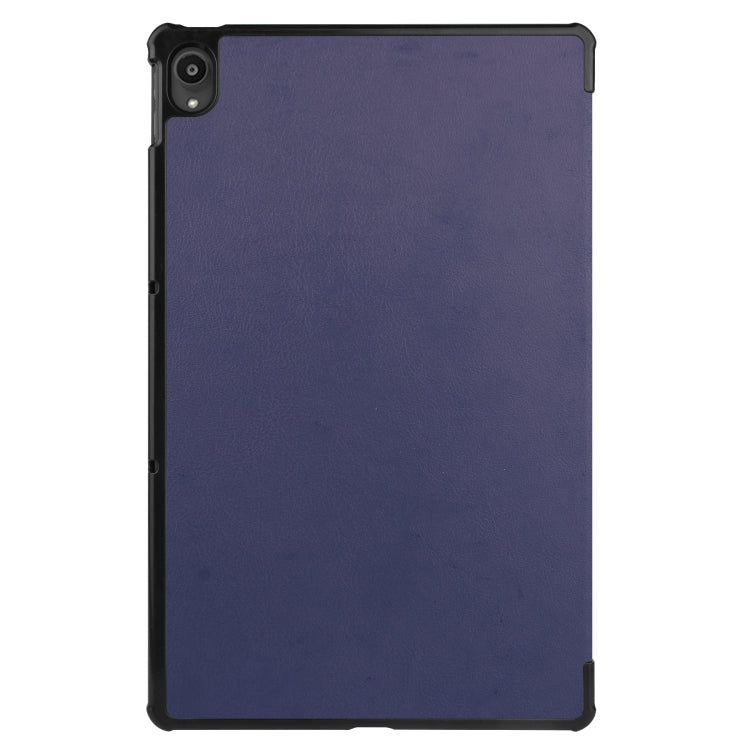 For Lenovo Tab P11 TB-J606F /Tab P11 5G Three-folding Custer Texture Smart Leather Tablet Case(Dark Blue)