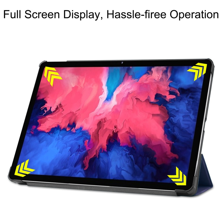 For Lenovo Tab P11 TB-J606F /Tab P11 5G Three-folding Custer Texture Smart Leather Tablet Case(Dark Blue)