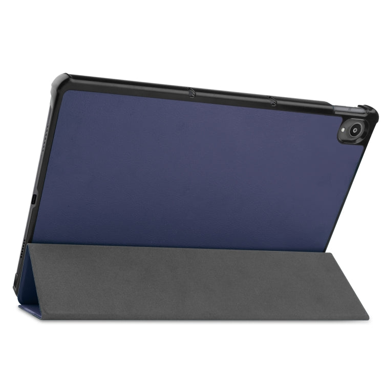 For Lenovo Tab P11 TB-J606F /Tab P11 5G Three-folding Custer Texture Smart Leather Tablet Case(Dark Blue)