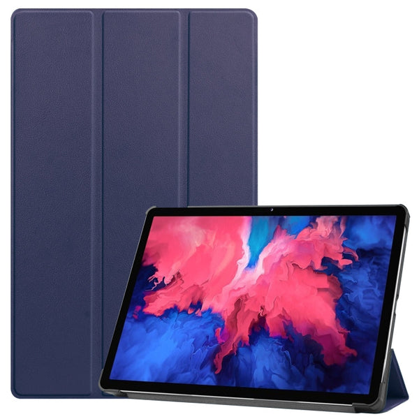 For Lenovo Tab P11 TB-J606F /Tab P11 5G Three-folding Custer Texture Smart Leather Tablet Case(Dark Blue)