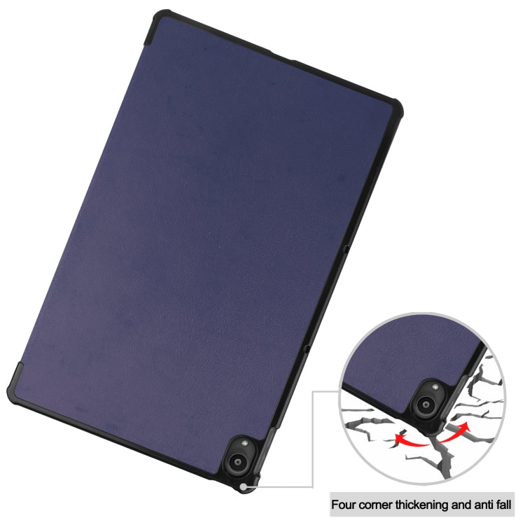 For Lenovo Tab P11 TB-J606F /Tab P11 5G Three-folding Custer Texture Smart Leather Tablet Case(Dark Blue)
