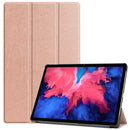 For Lenovo Tab P11 TB-J606F /Tab P11 5G Three-folding Custer Texture Smart Leather Tablet Case(Rose Gold)
