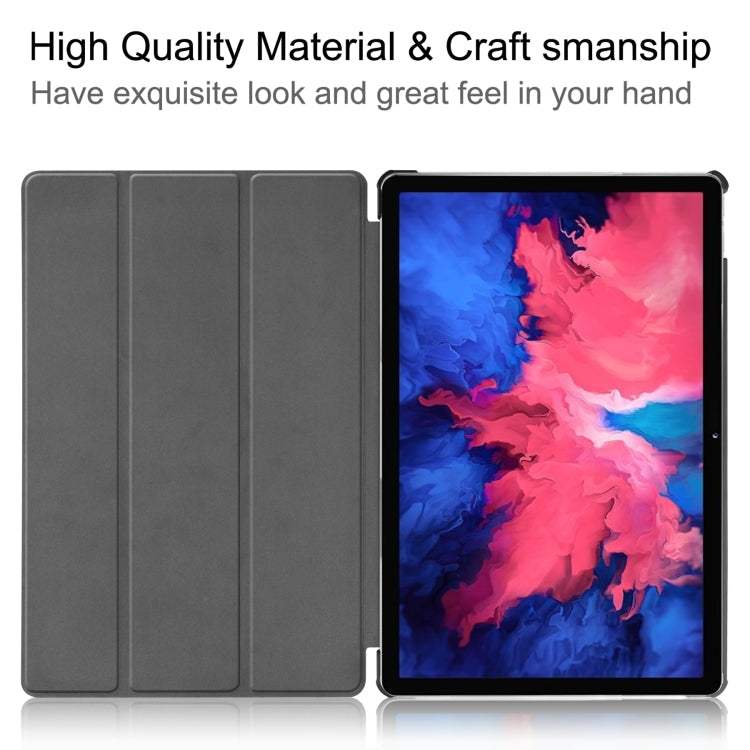 For Lenovo Tab P11 TB-J606F /Tab P11 5G Three-folding Custer Texture Smart Leather Tablet Case(Grey)