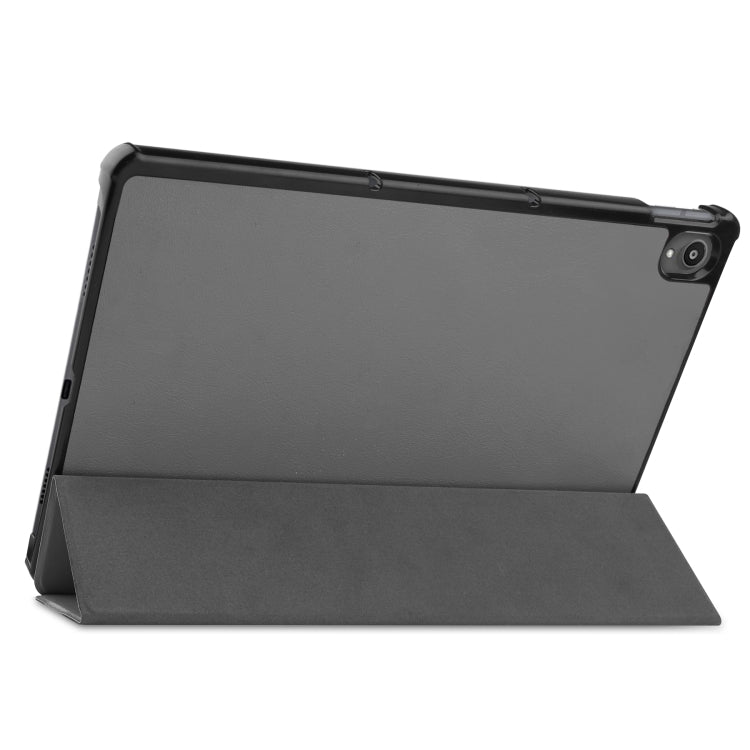 For Lenovo Tab P11 TB-J606F /Tab P11 5G Three-folding Custer Texture Smart Leather Tablet Case(Grey)