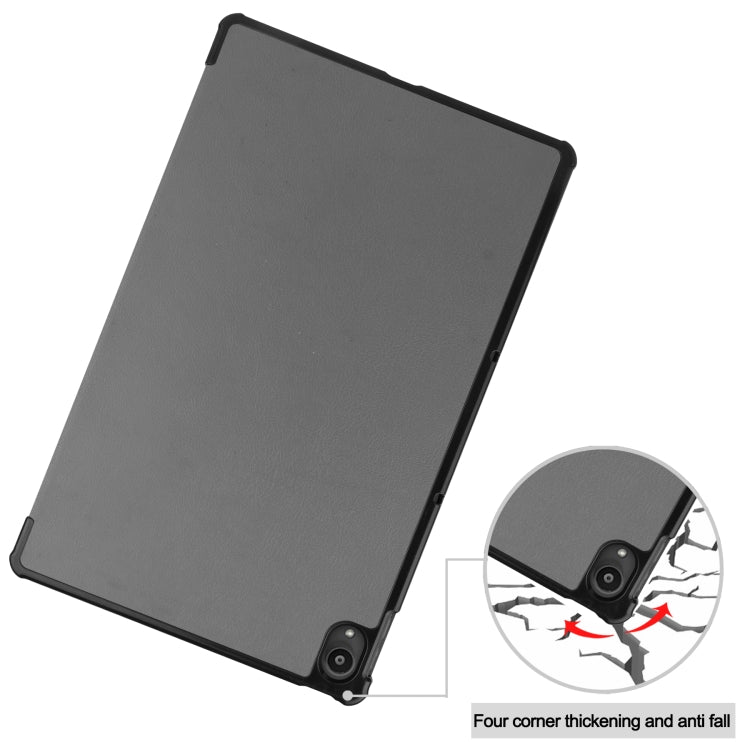 For Lenovo Tab P11 TB-J606F /Tab P11 5G Three-folding Custer Texture Smart Leather Tablet Case(Grey)