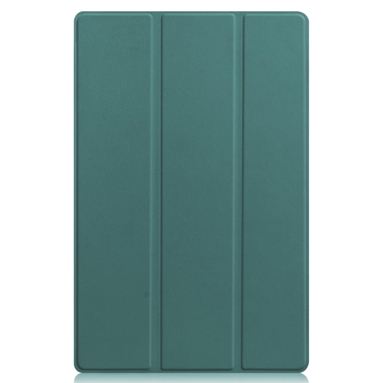 For Lenovo Tab P11 TB-J606F /Tab P11 5G Three-folding Custer Texture Smart Leather Tablet Case(Dark Green)